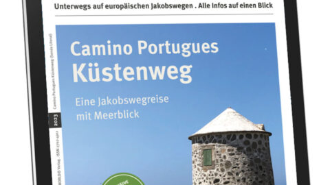 Hier sieht man den Titel der vollständig neu überarbeiteten JakobswegReisen kompakt! Ausgabe Camino Portugues Küstenweg.